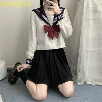 Japonų Stiliaus Studentų Mergaitės mokyklinę Uniformą, Tamsiai Mėlynos Drabužiai Moterų Sexy, Tamsiai Mėlynos JK Nustatyti Sailor Gėlių Marškinėliai Klostuotas Sijonas