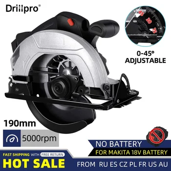 Drillpro 190mm Brushless diskinis Pjūklas Bevielis Elektrinis Pjūklas 0° iki 45° Reguliuojamas Medienos Cuttiing Mašina 18V Baterija