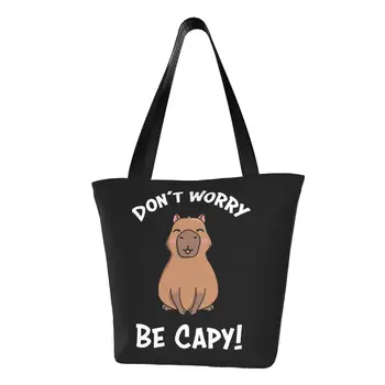 Daugkartinio Naudojimo Capy Capybara Pirkinių Krepšys Moterims Drobės Pečių Nešti Maišelį Galima Skalbti Mielas Bakalėja, Shopper Bags