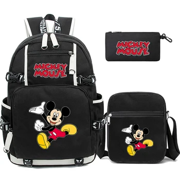 3Pcs/set Disney Mickey Mouse Kuprinės Paauglių Mokyklos Maišą Berniukas Mergaitė Animaciją Bagpack Atgal Į Mokyklą Bookbag Nešiojamas Usb Vyrų Krepšiai