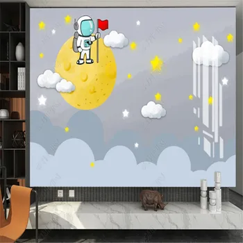 Šiaurės Minimalistinio Tapetai vaiko Kambario Animacinių filmų Debesys Astronautas Erdvė, Vaikų Kambario Foną Sienos Popieriaus Namų Dekoro Freskos