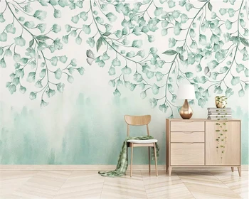 Individualizuotos fono paveikslėlį šviežių žalių lapų akvarelė stiliaus Šiaurės kambarį, TV foną, sienų apdaila 3d tapetai