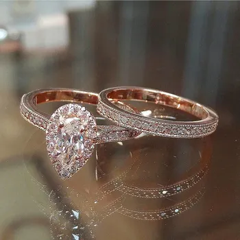 Huitan AAA Cirkonis Akmuo, Micro Asfaltuotas Nuotakos Žiedas Rinkiniai Romantiška rožinė Aukso Spalvos Sužadėtuvių Žiedai Didmeninė Daug&Urmu Midi Žiedai