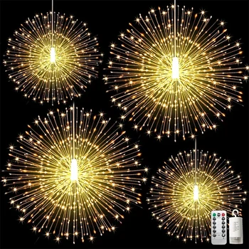 Lauko Kalėdų Fejerverkų Šviesos 120/200 LED Starburst Styginių Šviesos Baterijos Valdomas Nuotolinio Kabinti Pasakų Šviesos Girlianda