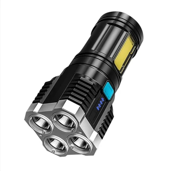 4-Core Žibintuvėlis Super Šviesus Įkraunamas Žibintuvėlis LED Multi Long-Range Dėmesio COB, Šviesos, Lauko, Žvejybos