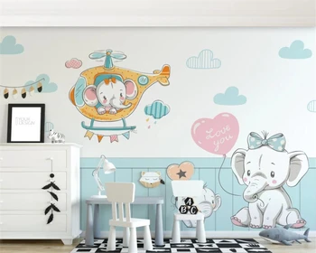 Beibehang Užsakymą 3d Tapetai Šiuolaikinės mažų šviežių Animacinių filmų dramblys vaikų kambario fonas foto wallpaer už sienos 3d