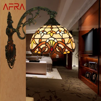 AFRA Šiuolaikinės Tiffany Sienos Šviesos diodų (LED) Patalpų Kūrybinės Europos Baroko Stiklo Sconce Lempa Namų Kambarį Miegamojo Puošimas