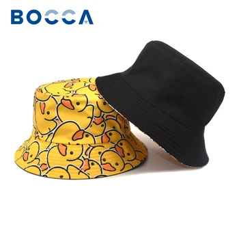 Bocca Animacinių Filmų Antis Kibiro Kepurę Geltona Panama Žvejys Skrybėlės Dvigubus Šonus, Grįžtamasis Mielas Vasaros Kelionių Lauko Mados Bob Bžūp