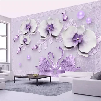 Beibehang Užsakymą tapetai, 3d stereo freskomis prabanga Phalaenopsis swan romantiška papuošalai TV foną, sienos popieriaus papel de parede
