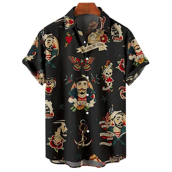 Havajų Marškinėliai Vyrams Undinė Spausdinti Paplūdimio Trumpomis Rankovėmis Viršūnes Palaidinė 2022 Naujas Negabaritinių Shirt Mens Dizainerių Drabužiai Aukštos Kokybės