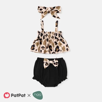 PatPat 3pcs Baby Girl Leopardas Spausdinti Naia™ Rezervuaro Viršaus ir Priekinis Lankas Šortai & Nustatyti ekrano užsklandą