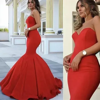 Raudona Undinėlės Vakaro Suknelės 2023 Moterų Oficialią Šalies Rankovių Vestido De Gala Elegantiškas Brangioji Kaklo Ilgai Undinė Prom Chalatai