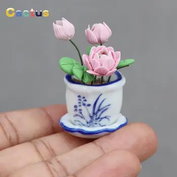 1:12 Mini Keramikos Puodą Pink Lotus 