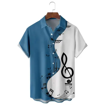 Muzikos Simbolis Derliaus Spausdinti Mygtuką Iki Havajų Marškinėliai Vyrams Trumpomis Rankovėmis Lino Atsitiktinis Marškinėliai