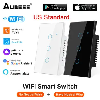 JAV Standarto WiFi Tuya Smart Touch Jungiklis 1/2/3/4 Gauja Namo Sienos Mygtuką Nuotolinio Valdymo pultą Smart Home Dirba Su Alexa 