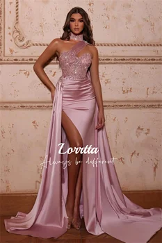Lorrtta Nėrinių Aplikacijos Moterų Undinė Maxi Satino Suknelė Elegantiškas Bridesmaid Šalis Dubai Ponios Ritininės Gana Suknelės Vakare Chalatai