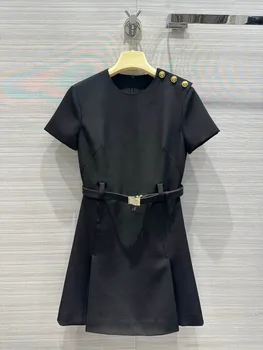 Iki 2023 m. Rudens/Žiemos Naujas Hepburn Stiliaus Saldus Temperamentas Diržo Slim-line Maža Juoda Suknelė Moterų Elegantiška Suknelė Temperamentą
