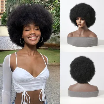 Trumpas Afro Perukas Juoda Moterų Purus Afro Keistą Garbanoti Plaukai Sintetiniai Perukai Su Kirpčiukais Gamtos Ieško Dienos Šalies Cosplay