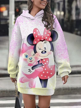 Naujas Disney Mickey Minnie Animacinių Filmų Žiemos Hoodie Moterų Harajuku Mielas Laisvas Palaidinukė Suknelė Streetwear Hoodie Moterims