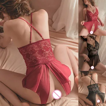 Moterų Seksualių Nėrinių Suspender Nightdress vientisas Atidaryti Failą Seksuali Pižama Nėrinių Seksualus moteriški Apatiniai Ropa Interjero Sexi Mujer