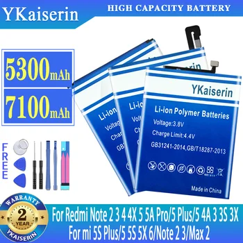 YKaiserin Baterija Redmi Pastaba 2 3 4 4 5 5A Pro 5 Plius 3 3 3 VNT. 4A Už Xiaomi mi 5S Plius 5 5S 5X 6 Pastaba 2 3 Max 2 bateria