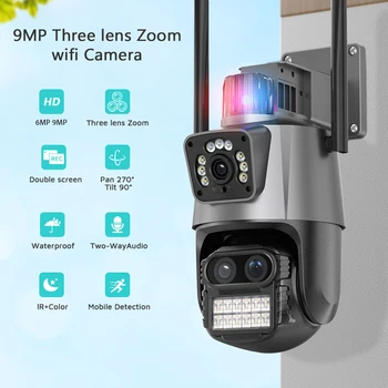 9MP 4K WIFI PTZ Kamera 8X Priartinimas Hybrid 6MP IP Kamera Lauko Tris Objektyvas, Dviguba Ekrano Apsaugos Cam Auto Sekimo Priežiūros iCSee