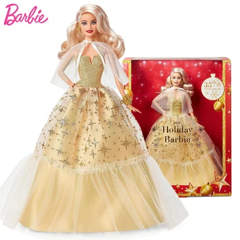Originalus 2023 Atostogų Barbie Parašas Lėlės 35th Anniversary Sezoninio Aukso Suknelė Suknelė Šviesūs Plaukai Mergaičių Žaislai Vaikams Dovanos