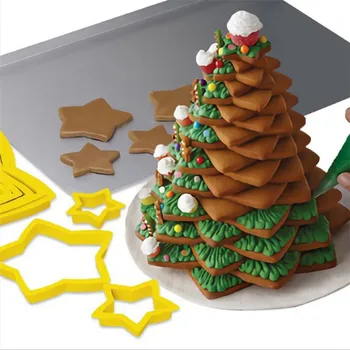 6Pcs/Rinkinys Žvaigždės Formos Plastiko Kalėdinis Pyragas Pelėsių Sausainių Cutter Antspaudas Minkštas 3D Tortas Dekoravimo Įrankiai, virtuvės reikmenys