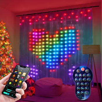 Smart Bluetooth RGBIC 400 LED Užuolaidų Styginių Šviesos Lauko Fėja, Kalėdų Šviesos Kalėdos Girliandą Dekoro 