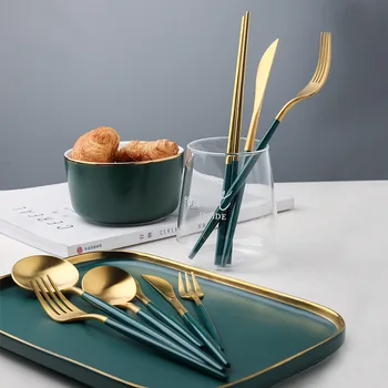 304 Kūrybos minimalistinio nerūdijančio plieno peilis ir šakutė šaukštas aukso šaukštas ir šakutė nustatyti korėjiečių virtuvės reikmenys indai rinkinys
