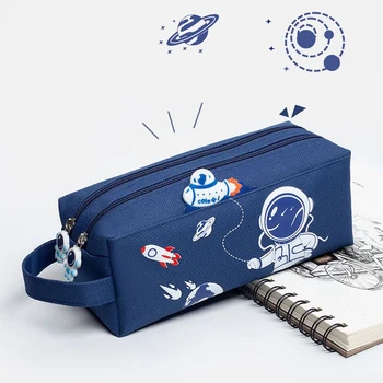 Kosmoso Astronautas Nešiojamų Pieštuko Atveju Mielas Animacinių Filmų Mokyklų Studen Kanceliarinės Prekės Krepšys Didelės Talpos Saugojimo Krepšys Drobės Vaikai Pieštuku Krepšys
