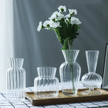 Šiuolaikinės Paprastas Dryžuotas, Skaidraus Stiklo Vaza Kūrybos Šiaurės Hydroponic Augalų Stiklo Taros Butelis Namų Darbalaukio Premium Maža Vaza