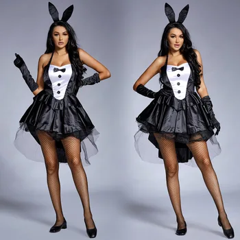 Moterų Sexy Bunny Mergina Kostiumas Juoda Katytė Kalėdų Vištų Šalis Halloween Carnival 