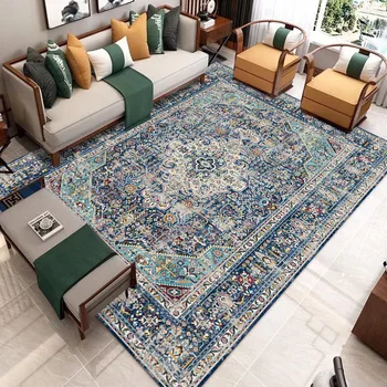 Crystal aksomo kilimas nacionalinės retro stiliaus gyvenamasis kambarys su sofa-lova, žurnalinis staliukas, Šiaurės dilimui kilimas